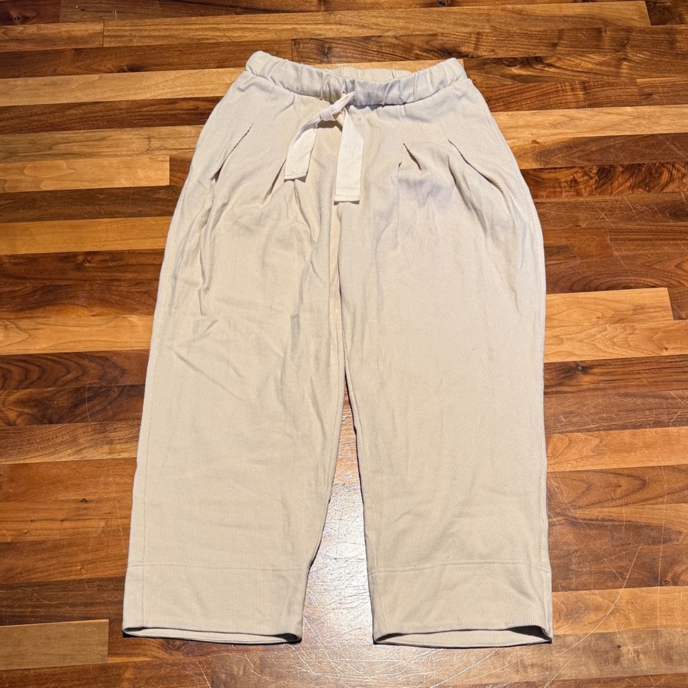 Free People Beach Wide Leg Pants goucho lagenlook textured sand tan color